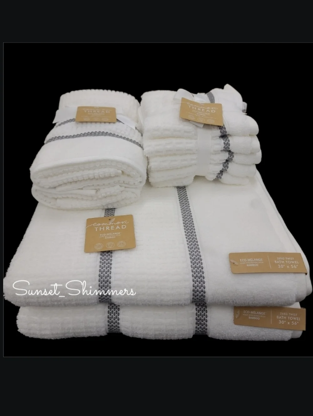 9 Piece Common Thread Bath Hand Washcloth Towel Set Gray White New
